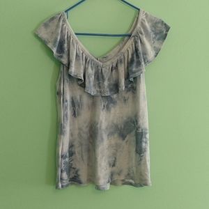 Linen blend hand dyed Old Navy ruffle blouse